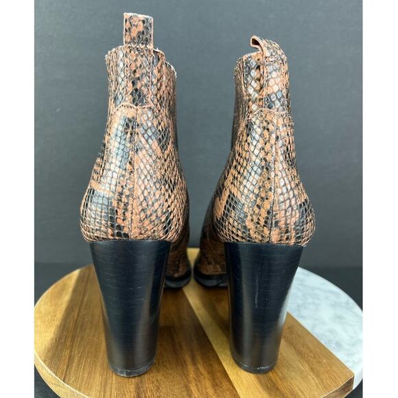 Marc Fisher LTD Alva Leather Snake Block Heel Slip On Bootie Brown/Black Size 10 - Picture 7 of 10